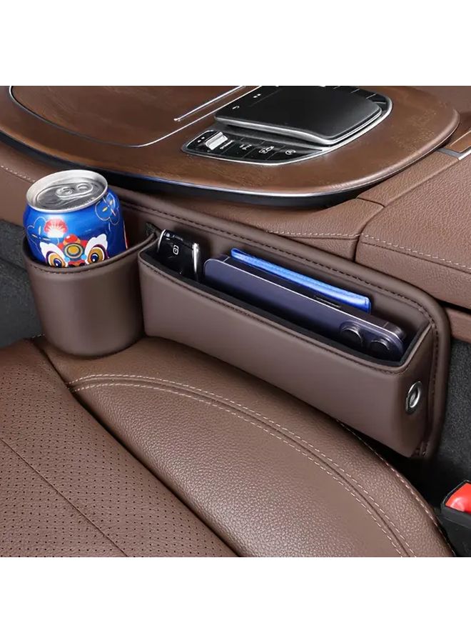 2pc Black PU Car Seat Organizer With Cup Holder And Phone Stand - Image 4